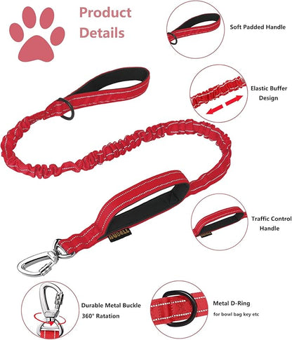 AUBELL Tactical Dog Collar and Leash Set, Adjustable Military Nylon Reflective Dog Leash and Collar with Handle and Heavy Metal Buckle for Medium Large Dogs, with Airtag Holder and 2 Patches (Red, L)