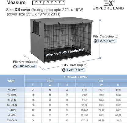 Explore Land 24 inches Dog Crate Cover Heavy Duty Polyester Pet Kennel Sunshade Universal Fit for Wire Cage (Grey)