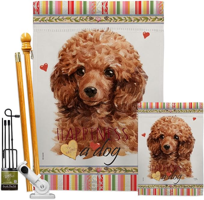 Breeze Decor Miniature Poodle Happiness Garden House Flag-Kit Dog Puppy Spoiled Paw Canine Fur Pet Nature Farm Animal Creature Decoration Banner Small Yard Gift Double-Sided, Made in USA