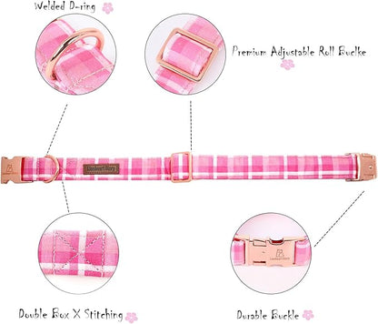 Lionheart glory Valentine's Day Collar, Pink Plaid Dog Collar for X-Small Cute Dog Collars Spring Female Pet Gift Adjustable Heavy-Duty Puppy Collar Holiday