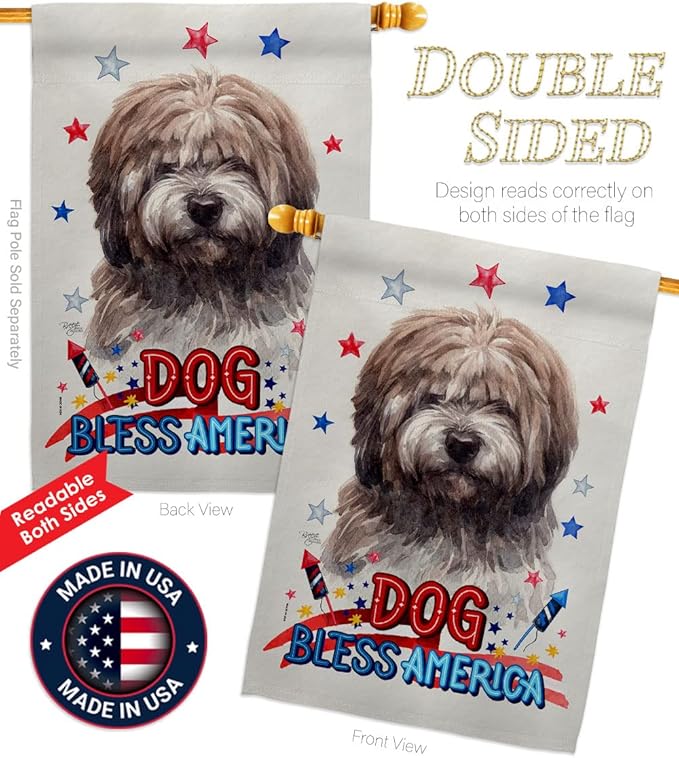 Breeze Decor Patriotic Brindle Tibetan Terrier Garden House Flag-Kit Dog Puppy Spoiled Paw Canine Fur Pet Nature Farm Animal Creature Banner Small Yard Gift Double-Sided, Made in USA