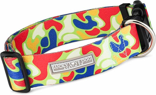 Lucky Love Dog Wide Dog Collar - Adjustable, Durable, Soft Webbing, & Comfortable 1.5 inch Wide Collar for Dogs Male and Female - in Oscar Pattern with Strong Buckle, Large Size