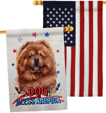 Breeze Decor Patriotic Red Chow House Flag Pack Dog Puppy Spoiled Paw Canine Fur Pet Nature Farm Animal Creature Embroidery Decoration Banner Small Garden Yard Gift Double-Sided, Made in USA