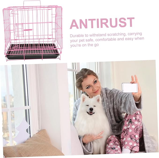 Large Dog Crate Pet Folding Cage Collapsible Dog Cage Dog Crate Small Metal Wire Dog Crate with Leak- Pan Portable Pet Cage for Puppy Small Cat Rabbit 13.78 x 10.24 x 13.39 in