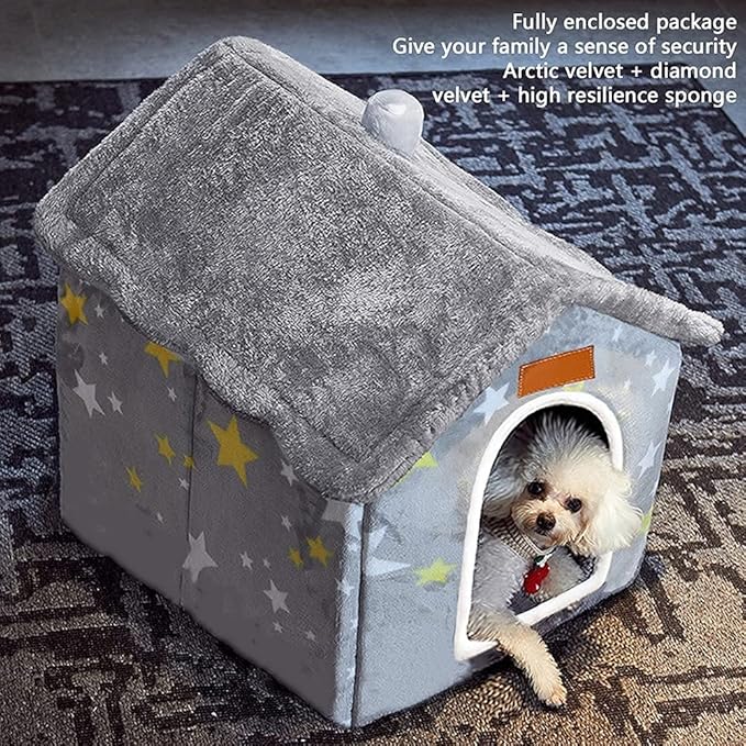 Dog House Indoor Memory Sponge, Foldable Dog House Kennel Bed Mat with Cushion for Small Medium Large Dogs Cats, Winter Warm Cat Nest Puppy Cave Sofa Pet Products (Small)