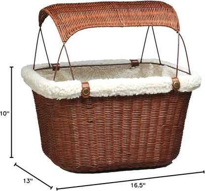 PetSafe Happy Ride Wicker Bicycle Basket for Dogs and Cats - Stylish Weather Resistant Wicker Material - Comfortable, Easy to Clean Soft Liner - Removable Sun Shield Included - for Pets up to 13 lb
