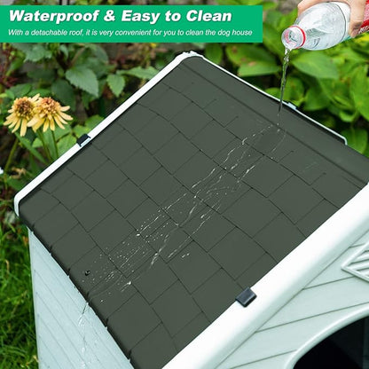 FDW Dog House Indoor Outdoor Durable Ventilate Waterproof Pet Plastic Dog House for Small Medium Large Dogs Insulated Puppy Shelter Kennel Crate with Air Vents and Elevated Floor