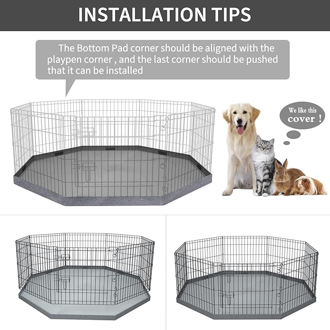 PETIME Bottom Cover Mat for Dog Playpen Pen Waterproof Pad Floor Protector for Indoor Outdoor Use Fits All 24" Wide 8 Panels Pet Exercise Play Pen (Playpen Not Included)