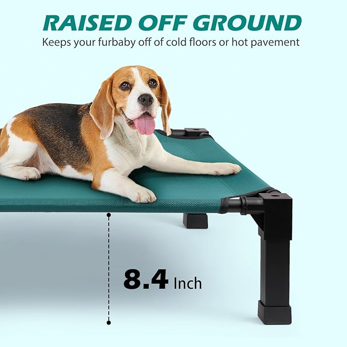 Cooling Elevated Dog Bed, Raised Dog Bed with Washable Breathable Mesh and Metal Frame, Portable Dog Cot Bed with No-Slip Feet for Outdoor and Indoor Use