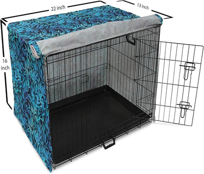 Lunarable Leaf Print Dog Crate Cover, Watercolor Hawaiian Inspired Nature Exotic Silhouettes on Dark Back, Easy to Use Pet Kennel Cover for Medium Large Dogs, 22 Inch, Violet Blue Turquoise
