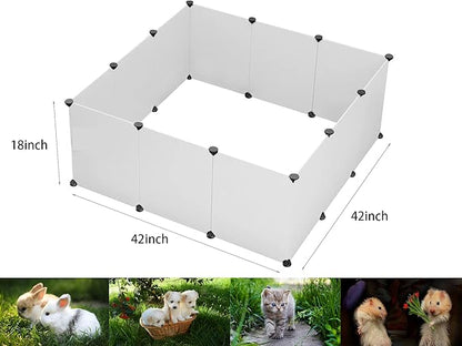 Pet Playpen for Puppy - Plastic Yard Fence Tent for Small Animals,Rabbits Puppy Kennel Cage,Portable Large Space with Transparent White 12 Panels