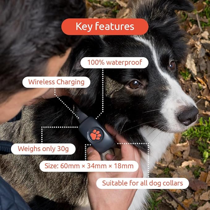 Dog GPS Tracker - No Subscription Fees - Suitable for All Dogs and Fits All Collars - Smart Activity Tracker, Satellite Tracking with Unlimited Range - 100% Waterproof Pet Tracker (Red)