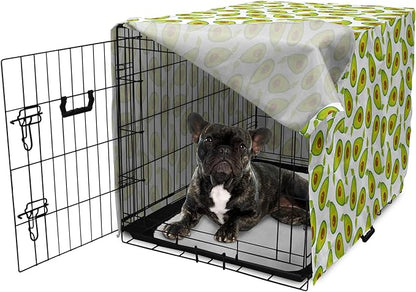 Lunarable Avocado Dog Crate Cover, Pattern of Sliced Healthy Fruits Scattered, Easy to Use Pet Kennel Cover for Cats & Medium Dogs, 24 Inch, Lime Green White Brown