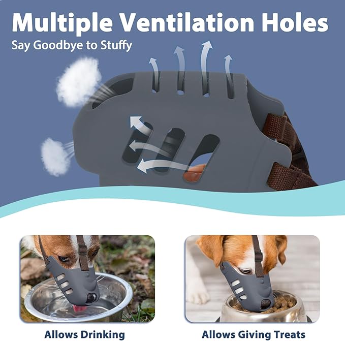 LUCKYPAW Dog Muzzle Soft Muzzle for Small Medium Dog Poodle Dachshund Breathable Silicone Cage Muzzle for Biting Chewing Funny Rhino Muzzle with Adjustable Strap