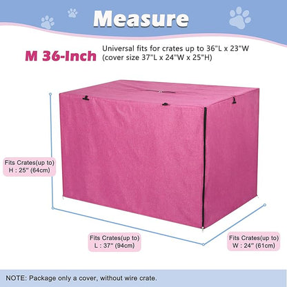 Deblue Heavy-Duty Dog Crate Cover, Privacy Pet Kennel Cover Universal Fits for 36 Inches Wire Cage, Polyester Crate Cover Fit for 1 2 3 Doors Crate (Pink)