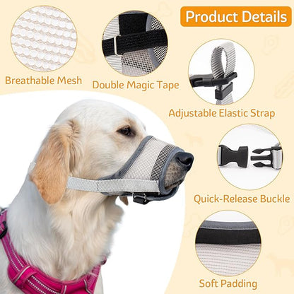 Coppthinktu Dog Muzzle, Soft Mesh Muzzle for Small Medium Large Dog Mouth Guard, Breathable Dog Muzzles to Prevent Biting Barking, Adjustable Dog Mouth Cover Muzzle for Dog Allow Panting Drinking