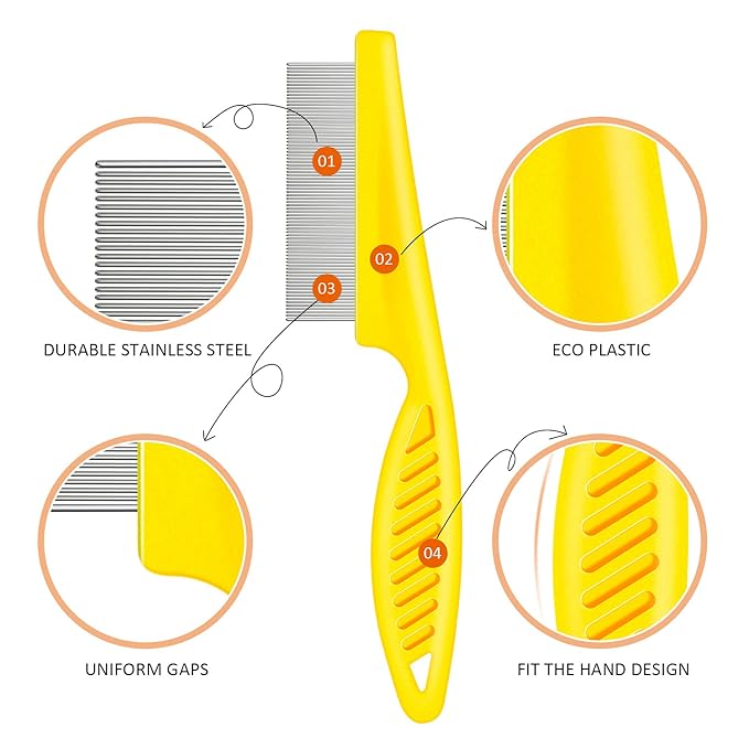 6 Pieces Pet Lice Combs Dog Grooming Flea Cat Tear Stain Comb for Removal Dandruff, Hair Stain, Nit(Pink, Yellow, Dark Blue, Green, Blue, Orange)