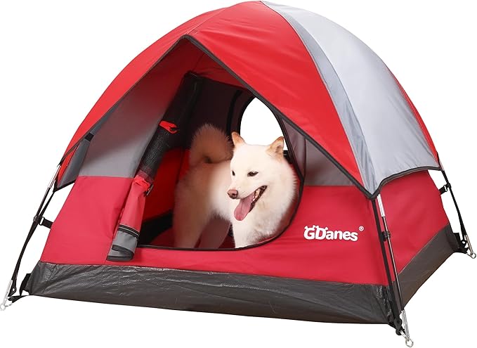 GDanes Red Dog Tent House - Portable Indoor/Outdoor Dog Bed with Soft Pad for Large Dogs, 42 x 42 x 32 Inches