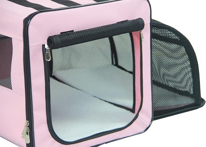PET LIFE 'Capacious' Dual-Sided Expandable Spacious Wire Folding Collapsible Lightweight Pet Dog Crate Carrier House, Large, Pink