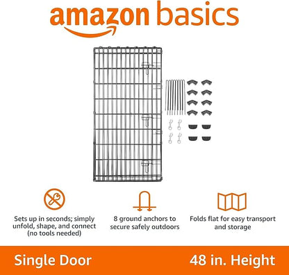 Amazon Basics Foldable Octagonal Metal Exercise Dog Playpen - Indoor/Outdoor, Single Door, Extra Large (8 Panels, 24 x 48), Easy to assemble and store customize, 48" - X-Large, Black