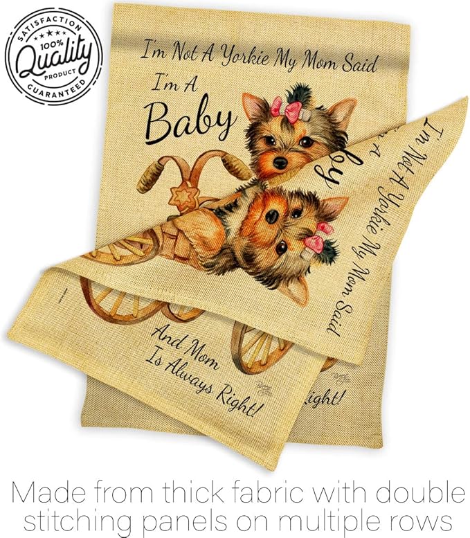 Breeze Decor Not Yarkie, I'm Baby Burlap Garden House Flag-Kit Dog Puppy Spoiled Paw Canine Fur Pet Nature Farm Animal Creature Decoration Banner Small Yard Gift Double-Sided, Made in USA
