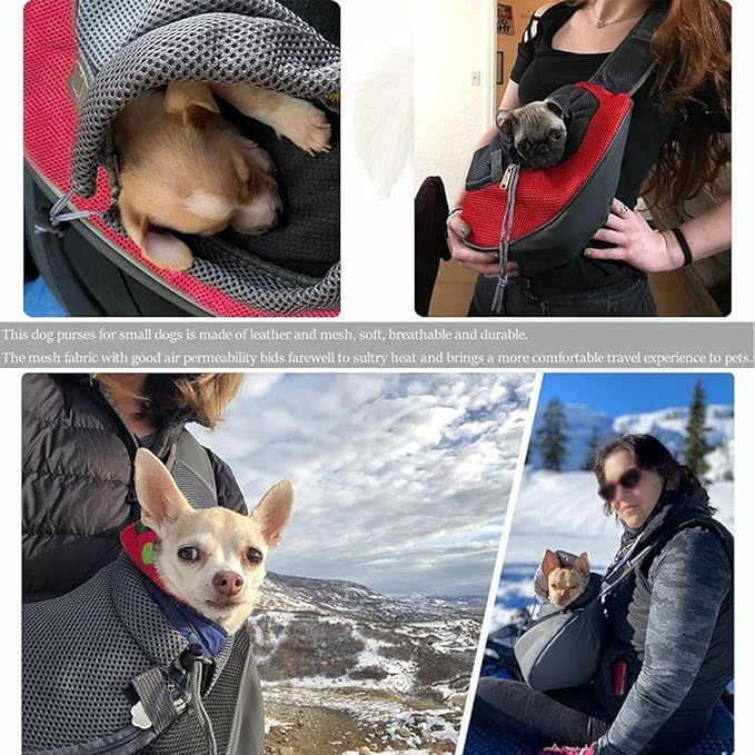 Dog Pet Sling Carrier Puppy Cat Sling Mesh Carrying Bag Adjustable Strap Breathble Small Dog Cat Satchel Carrier Hand Free Safe Front Backpack Soft Foldable Pet Purse Pouch Travel Outdoor