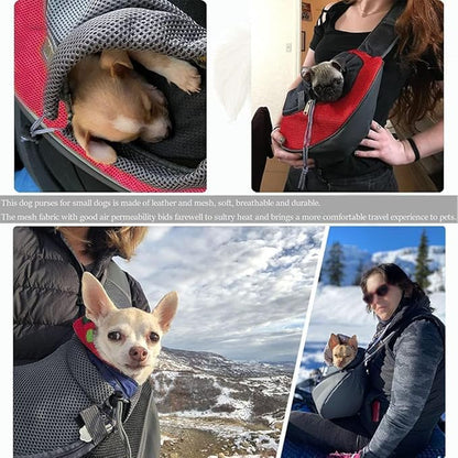Dog Pet Sling Carrier Puppy Cat Sling Mesh Carrying Bag Adjustable Strap Breathble Small Dog Cat Satchel Carrier Hand Free Safe Front Backpack Soft Foldable Pet Purse Pouch Travel Outdoor