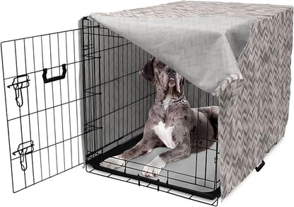Lunarable Chevron Dog Crate Cover, Monochrome Stripes 3 Dimensional Pattern Geometric Chevron Design Abstract, Easy to Use Pet Kennel Cover for Medium Large Dogs, 48 Inch, Taupe and Grey