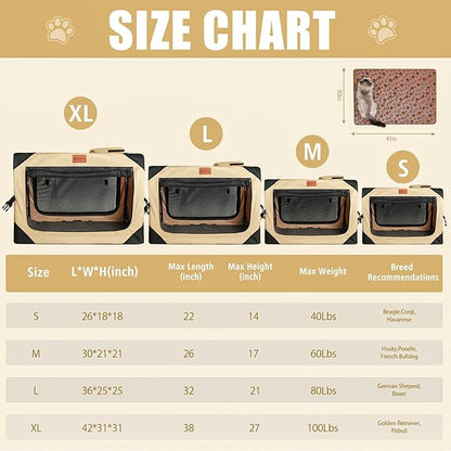 Collapsible & Foldable Travel Dog Crate - Soft, Portable for Medium Dogs, 30 x 21 x 21 Inch