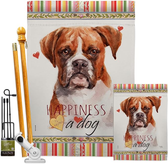 Breeze Decor Boxer Happiness Garden House Flag Kit Dog Puppy Spoiled Paw Canine Fur Pet Nature Farm Animal Creature Decoration Banner Small Yard Gift Double-Sided, Made in USA