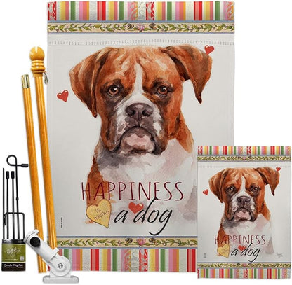Breeze Decor Boxer Happiness Garden House Flag Kit Dog Puppy Spoiled Paw Canine Fur Pet Nature Farm Animal Creature Decoration Banner Small Yard Gift Double-Sided, Made in USA