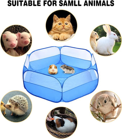 Small Animals Playpen, Breathable & Waterproof Pet Playpen Cage Tent Outdoor/Indoor Portable Fence Tent for Puppy/Kitten/Rabbits/Hamster/Chinchillas/Guinea Pig (Blue)