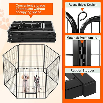 FDW Dog Playpen Dog Pen Dog Kennel 6 Panels 40 Inch Height Indoor Outdoor Folding Metal Portable Puppy Exercise Pen Heavy Duty Dog Fence for Yard Camping,Black
