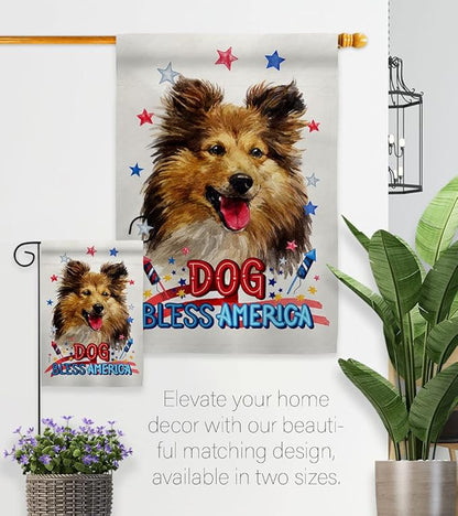 Breeze Decor Patriotic Shetland Sheepdog House Flag Dowel Set Dog Puppy Spoiled Paw Canine Fur Pet Nature Farm Animal Creature Banner Small Garden Yard Gift Double-Sided, Made in USA