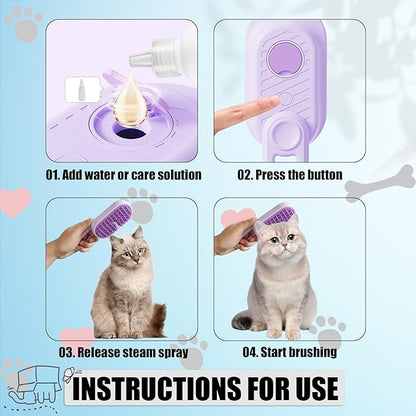 Steam Brush for Cats Dog Fur Misting Brush Rabbit Brush for Shedding Grooming with Charging Cable and Collapsible Handle ALD-002-P (Purple)
