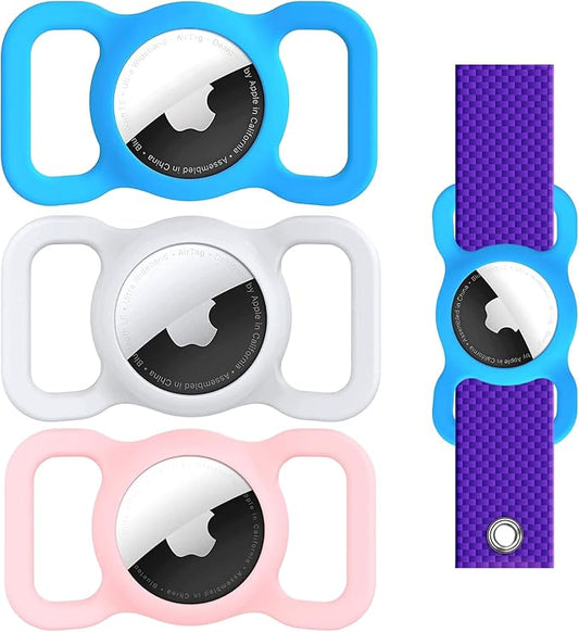 Dog Air Tag Holder (3-Pack) | Apple Air Tag GPS Tracker for Dogs | Airtag Dog Collar Holder | Airtag Holder for Dog Collar | Air Tag Holders | Sky Light Blue, White & Pink