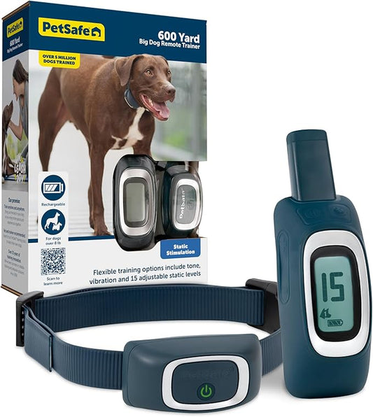 PetSafe 600 Yard Remote Training Collar – Choose from Tone, Vibration, or 15 Levels of Static Stimulation – Medium Range Option for Training Off Leash Dogs – Waterproof and Durable – Rechargeable