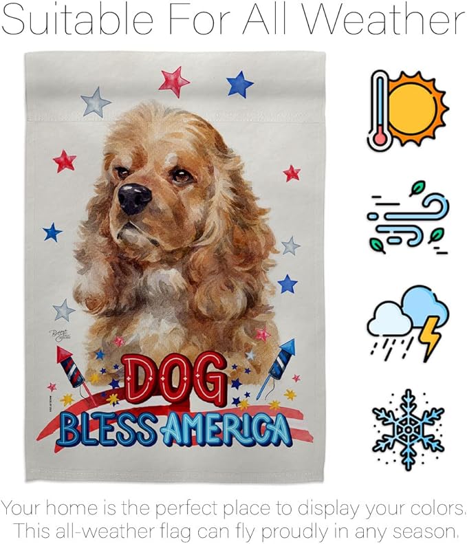 Breeze Decor Patriotic Cocker Spaniel Garden House Flag-Set Dog Puppy Spoiled Paw Canine Fur Pet Nature Farm Animal Creature Decoration Banner Small Yard Gift Double-Sided, Made in USA