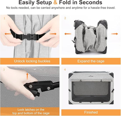 Collapsible Dog Crate for Large Dogs, Portable Travel Dog Crate Soft Pet Kennel with 4-Door Chew Proof Mesh Windows for Indoor & Outdoor