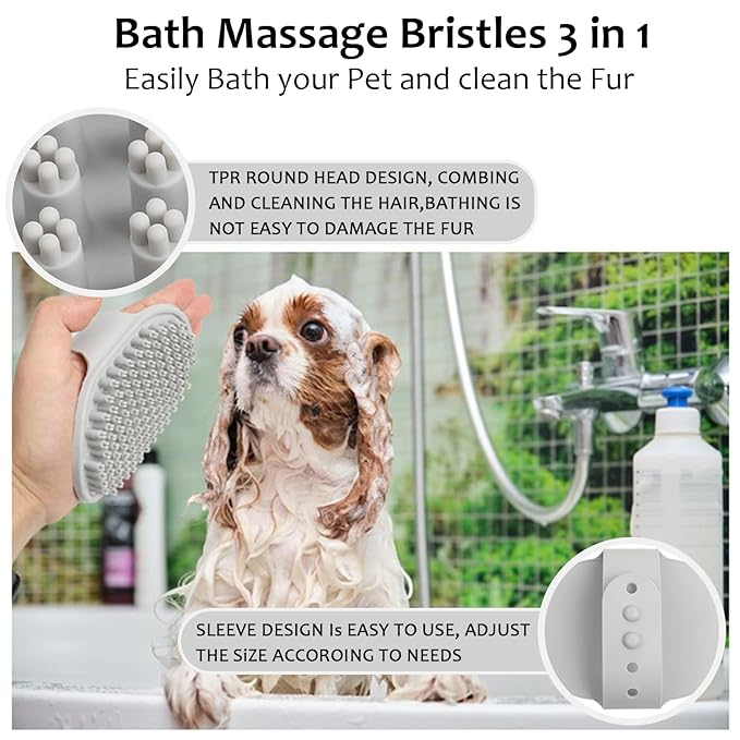 ELEGX Pet Grooming Bath Massage Brush with Soap and Shampoo Dispenser Soft Silicone Bristle for Long Short Haired Dogs Cats Shower (2 Massage Brush + Pink)