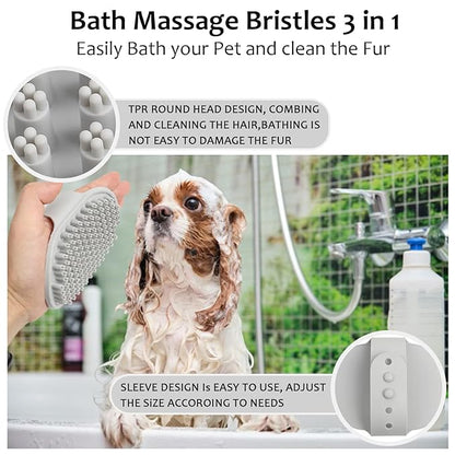 ELEGX Pet Grooming Bath Massage Brush with Soap and Shampoo Dispenser Soft Silicone Bristle for Long Short Haired Dogs Cats Shower (2 Massage Brush + Pink)