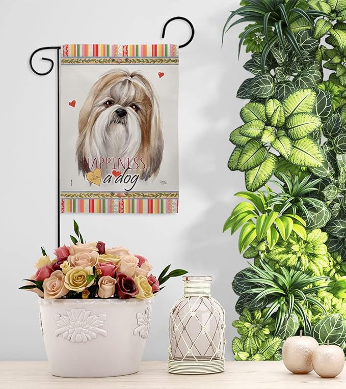 Breeze Decor Shih Tzu Happiness Garden House Flag Kit Dog Puppy Spoiled Paw Canine Fur Pet Nature Farm Animal Creature Decoration Banner Small Yard Gift Double-Sided, Made in USA
