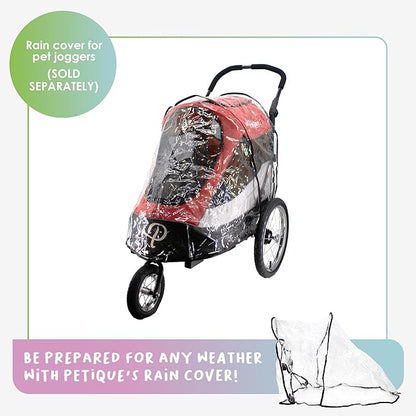 Petique Trailblazer Pet Jogger/Stroller, Bike Trailer, Shock Absorbing Bike Wheels, Large Entry Way, Peek-a-Boo Window, Small/Medium/Large Dogs, Cats and Pets, Supports up to 77LBS - Mars (Red)