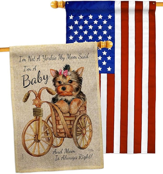 Breeze Decor Not Yarkie, I'm Baby Burlap House Flag Pack Dog Puppy Spoiled Paw Canine Fur Pet Nature Farm Animal Creature Applique Banner Small Garden Yard Gift Double-Sided, Made in USA