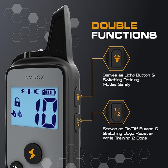 INVIROX Dog Training Collar [2025 Edition] 123 Levels Dog Training Collar with Remote 1100yd Range E Collar for Dogs Training 100% Waterproof Rechargeable, Manual Bark Collar for Large Dog