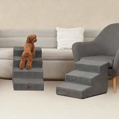 EHEYCIGA Dog Stairs for Small Dog 19.7”H, 4-Step Slope Dog Stairs for High Beds and Couch, Pet Steps with Non-Slip Bottom, Low Ramp and Larger Step Area