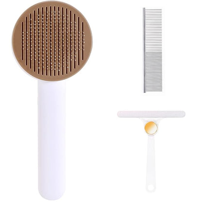 Self Cleaning Slicker Brush for Cat or Dog, Pet Grooming Brush for Long or Short Hair, Dog comb For One Button Gently Removes Loose Undercoat and Shedding Hair (Coffee)