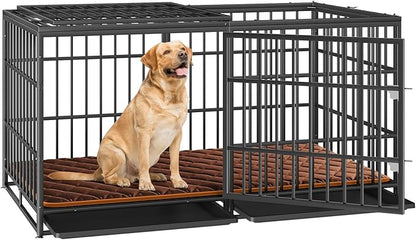 Rovibek 61 Inch Heavy Duty Dog Crate, Indestructible Dog Crate, High Anxiety Steel Dog Crates, Indoor Escape Proof Dogs Crate with Tray, Double Door Impact Dog Crates for Large Dogs