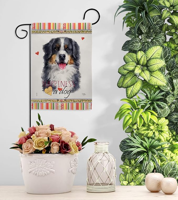 Breeze Decor Bernese Mountain Happiness Garden House Flag-Kit Dog Puppy Spoiled Paw Canine Fur Pet Nature Farm Animal Creature Decoration Banner Small Yard Gift Double-Sided, Made in USA
