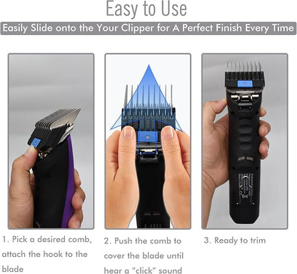 Professional A5 Style Animal Clipper Stainless Steel Color-Coded Snap-on Attachment Guard Guide Comb, 1/8"-1" Compatible with Wahl KM Series Oster A5 Andis Detachable Blade Pet Groomers (#3 - 3/8")
